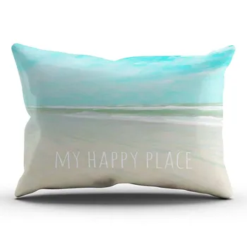 

Aqua Mint and White My Happy Place Turquoise Sky Beach Scene Customizable Cushion Decorative Rectangle 20X30 inch King Size Thro