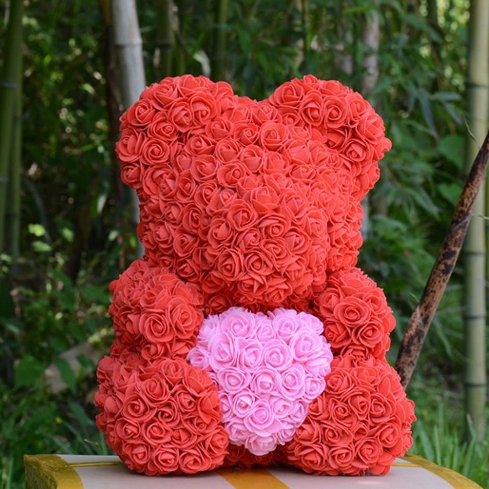 

PE Heart-Shaped LOVE Rose Bear Artificial Rose Wedding Bear Dolls Romantic Valentine'S Day Toy