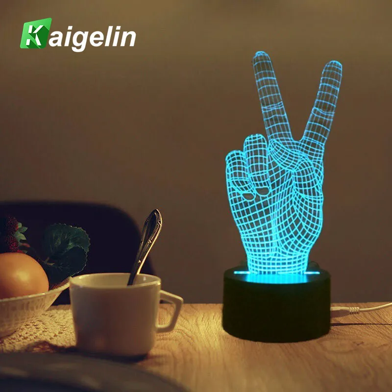 

3D Night Light Victory Hand Shape 7 Colors USB Charging LED Table Lamp Touch Sensor Table Luminaria Atmosphere LED Desk Lamp