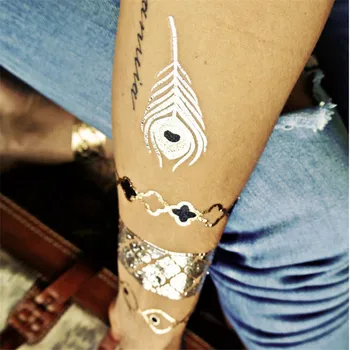 

6pcs/lot new year fashion party Temporary Flash Metallic tattoo metal texture silver golden tattoo sticker 6design 21x15cm