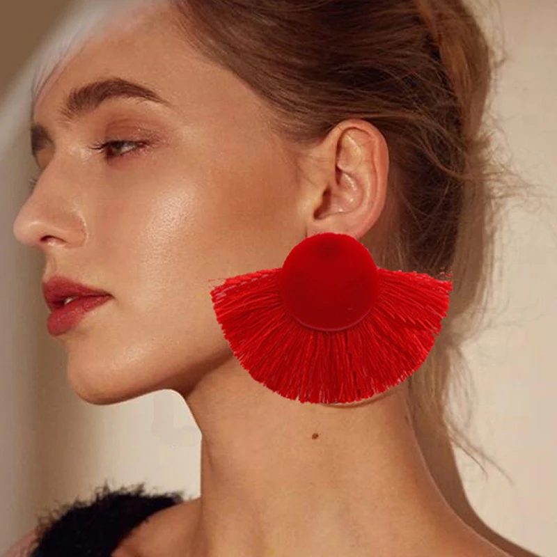 SexeMara трендовые Boho красные веерообразные серьги с кисточками для женщин