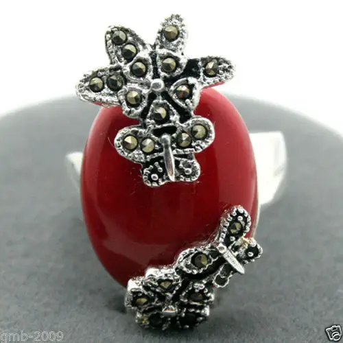 Скульптура из маркассита Mode rouge laque 925 bague en argent Sterling (#7 10) boucles d'oreilles et ensembles de bijoux