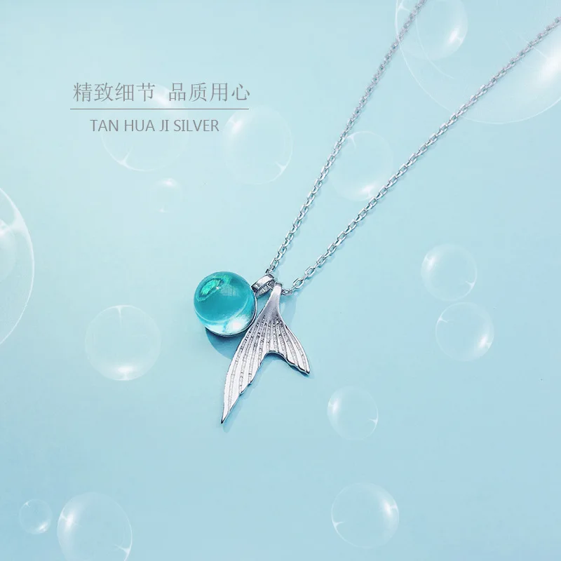 

Bohemian Romantic 925 Sterling Silver Fish Tail Necklaces For Women Trendy Long Charm Necklaces Statement Jewelry Collares