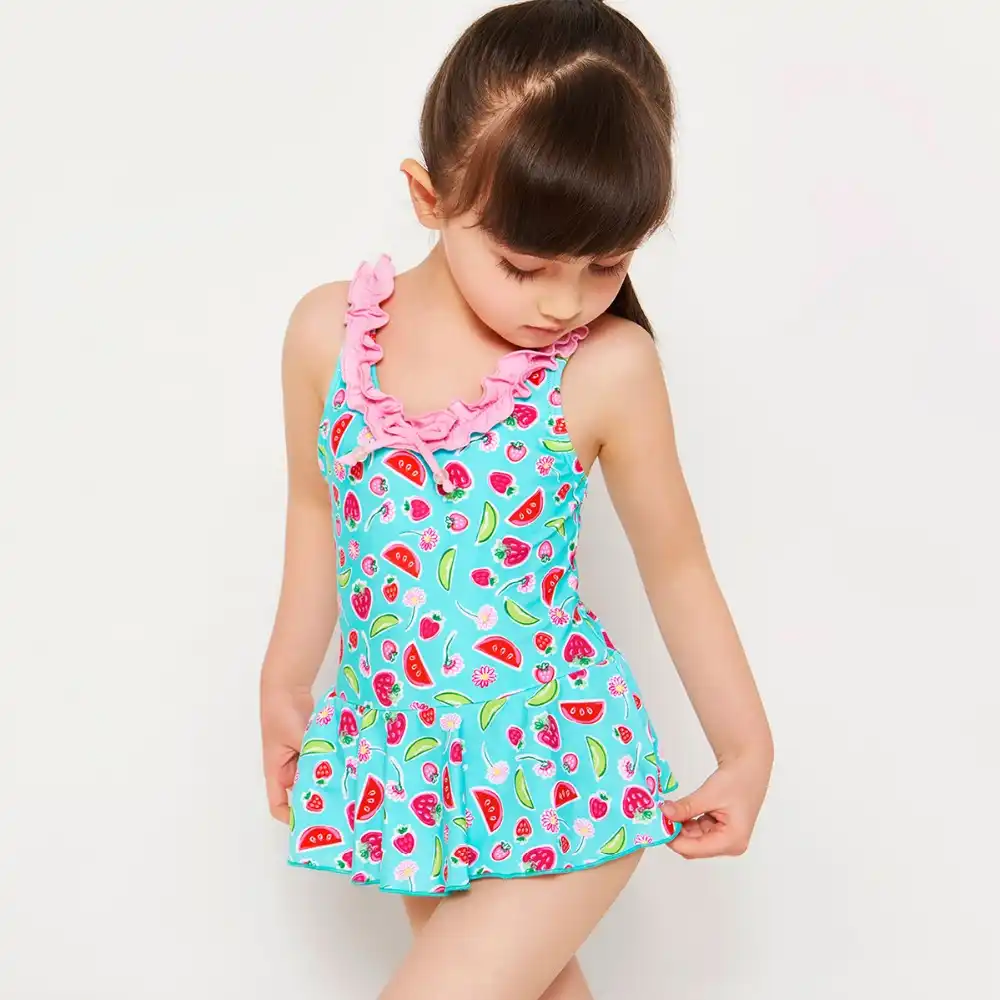 Kids Bathing Suits Girls Two Piece Pleats Print Bikini children Skirt