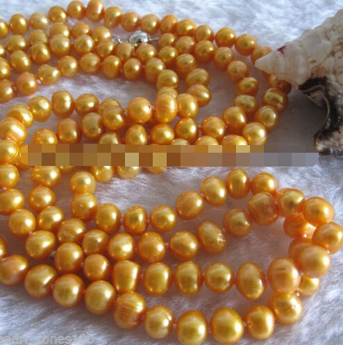 

Jew2435 47" 6-8mm Orange Freshwater Pearl Strand Necklace Fashion Jewelry