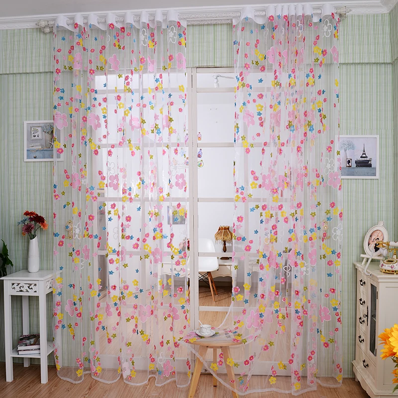 

1Piece Floral Decorative Tulle Curtain Door Window Curtain for Living Room Bedroom Voile Valance Drape Screening Tulle Curtain