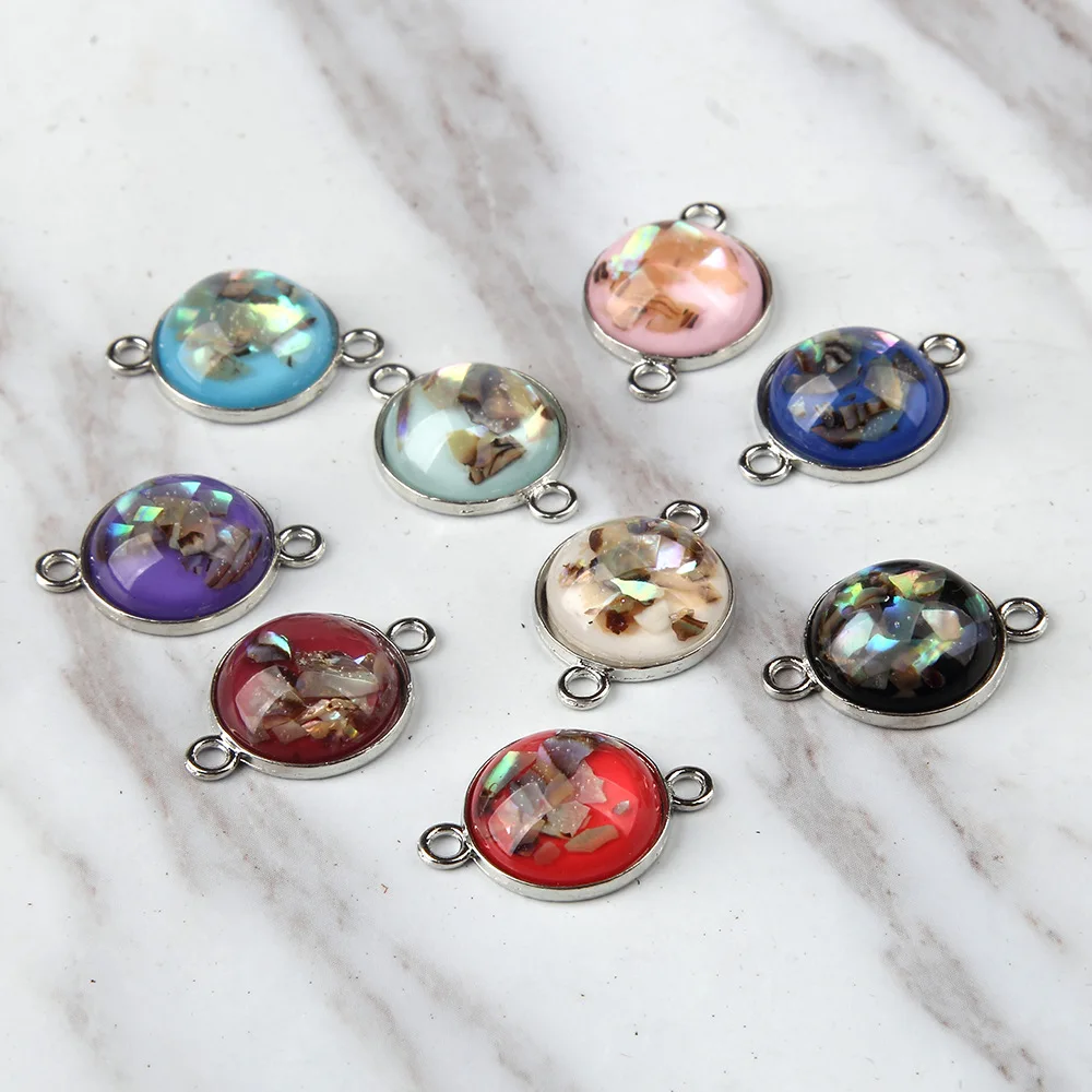 

10pcs/lot Vintage Cabochon Gem Fragments Pattern Round Alloy Connectors 15x6mm Mix Colors Charm Pendants DIY Women Jewelry Make