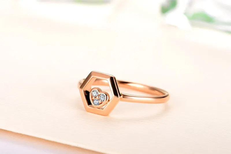 ZOCAI БРЕНД кольцо вафельная серии Real 0.03 карат кольцо с бриллиантом 18 К розовое золото (Au750) JBW90229T