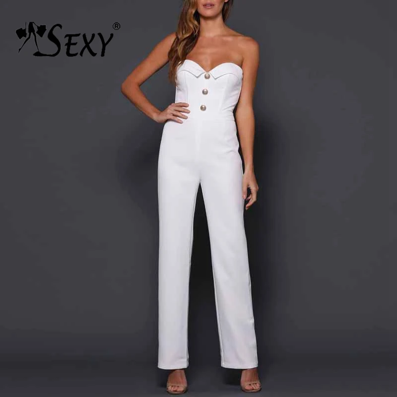

Gosexy 2019 Vestidos New Women Fashion Sexy Strapless Button Bandeau Jumpsuit Sleeveless Elegant Lady Party Club Straight Pants