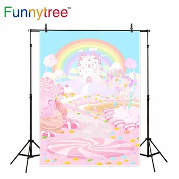 

Funnytree background for photo studio candy rainbow pink castle sweet girl birthday professional backdrop photobooth photocall
