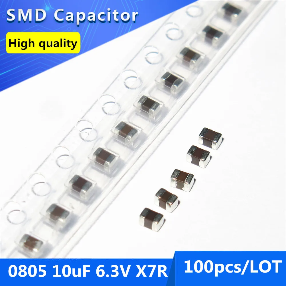 

100pcs SMD Thick Film Chip Multilayer Ceramic Capacitor 0805 10uF 6.3V X7R 10%