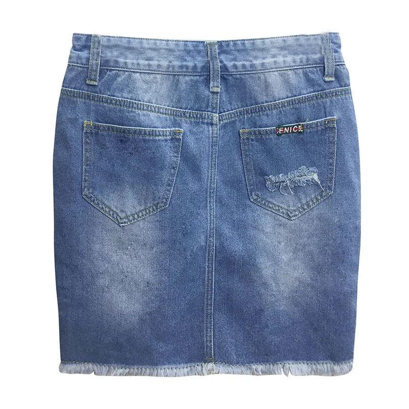 New Fashion 2018 Summer style skirts womens casual Blue Denim Jeans Solid Hole Button Short Mini skirt Femme Saia Y10#N (3)