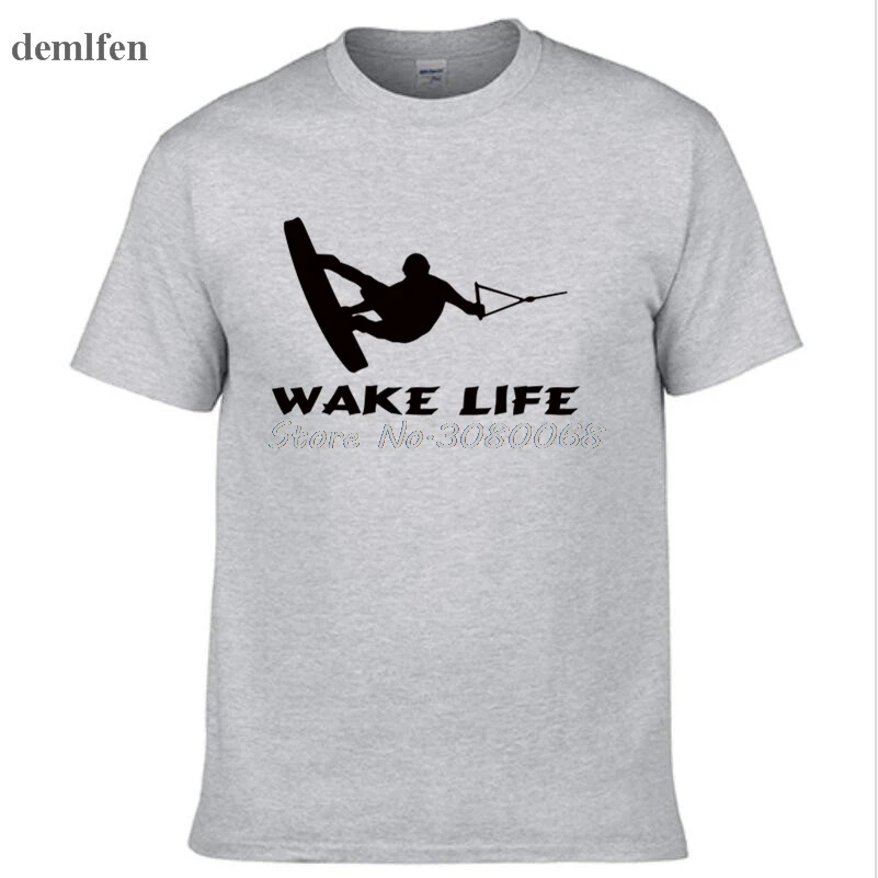 New Wake Life Skis Wakeboarding Funny Men T shirt Men Cotton Short