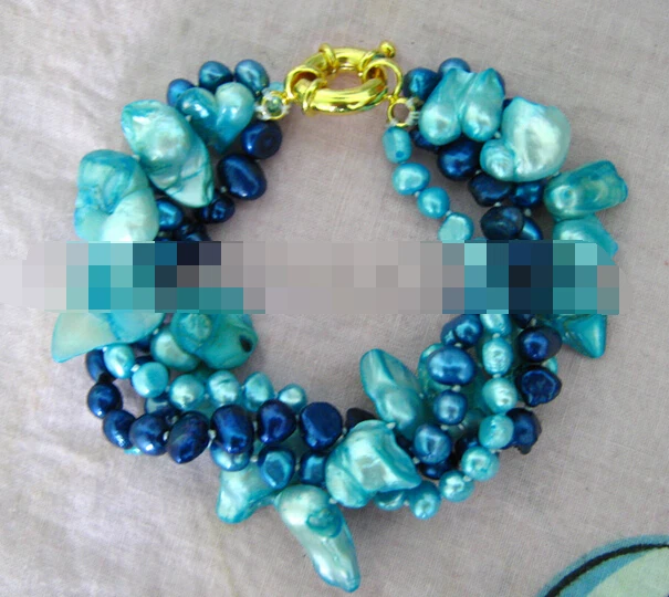 

free shipping 09725 4 Stramd Blue FW Pearl Bracelet