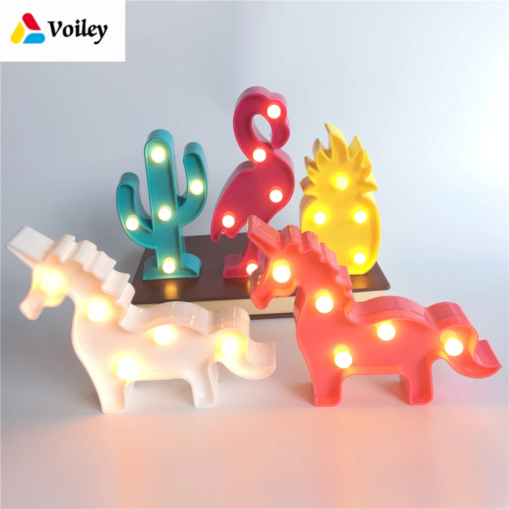 

VOILEY Mini LED Flamingo Unicorn Night Lights Party Pineapple Cactus Wall Lamp LED Christmas Ornaments Home Decor Lights Gift,W