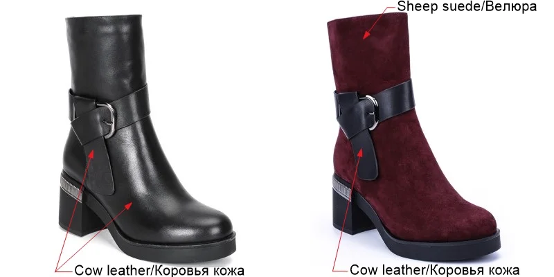 BELISS 2018 fashion winter boots women mid calf genuine leather round toe snow boots ladies high heels buckle  (1 (14)
