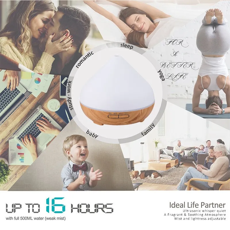 Goedkoop HON SUN 500 ML Afstandsbediening Luchtbevochtiger Essentiële Olie Diffuser Humidificador Mist Maker LED Aroma Diffuser Aromatherapie
