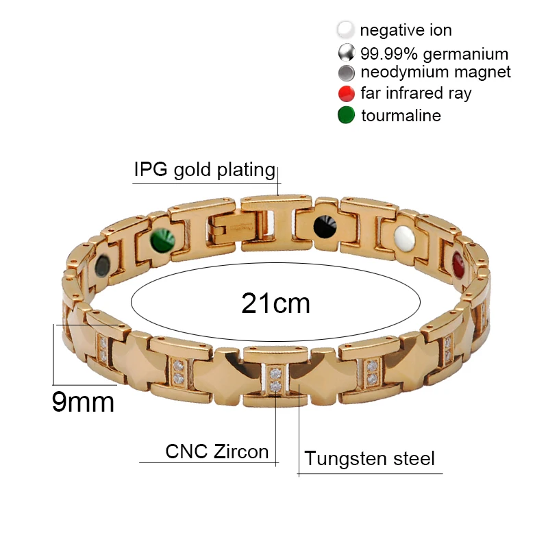 Hottime 5 в 1 Мужской Магнитный вольфрамовый браслет магнит золотой цвет браслеты из нержавеющей стали для мужчин Германий Энергетический Браслет