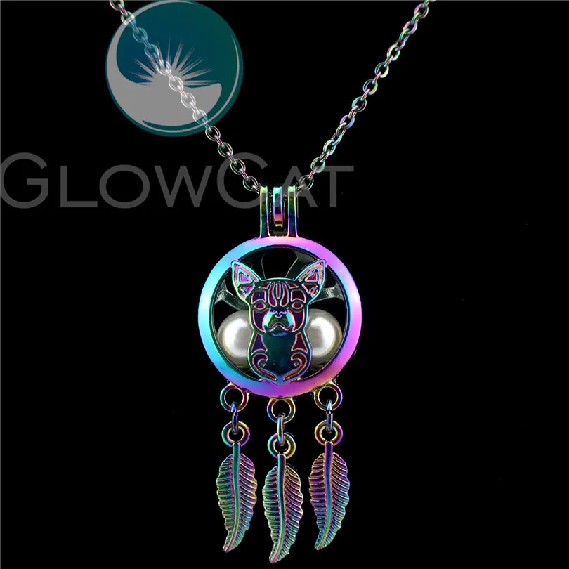 Cute Animal Puppy Dog Dream Catcher Charms Essential Oil Diffuser Cage Locket Chain Necklaces For Women Collares Gift Jewelry | Украшения и