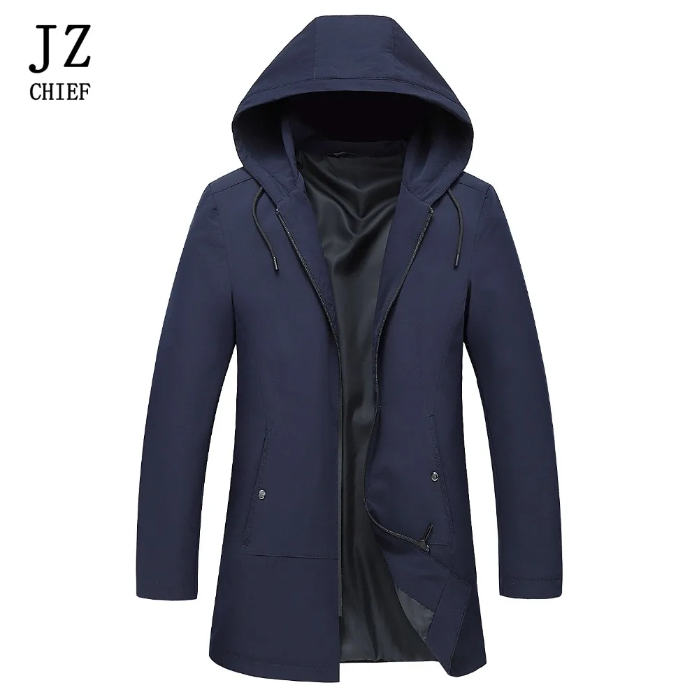 Long Trench Coat Men Waterproof Hooded Trench Coat Jacket Windbreaker