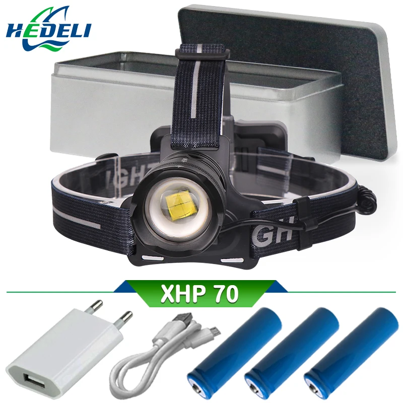 

Zoom high power led xhp70 headlamp lampe frontale puissante rechargeable a led head lamp 18650 usb headlight head torch lantern