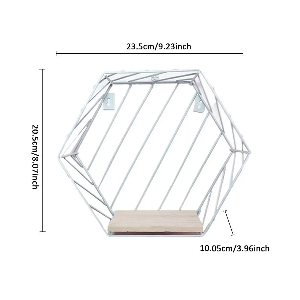 Деревянный железный художественный шестигранник в скандинавском стиле, современный стиль, стеллаж для хранения, настенный тип, Домашний Органайзер, держатель для полки, инструмент для украшения дома - Цвет: Small size  C