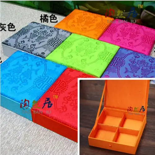 

Free Shipping Wholesale 3pcs Chinese Handmade Classic Silk Jewelry Boxes 4 Square Compartment
