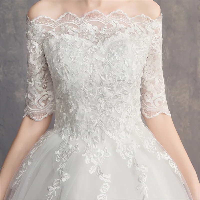 Women's Elegant Embroidery Half Sleeve Wedding Dress Model Display Close