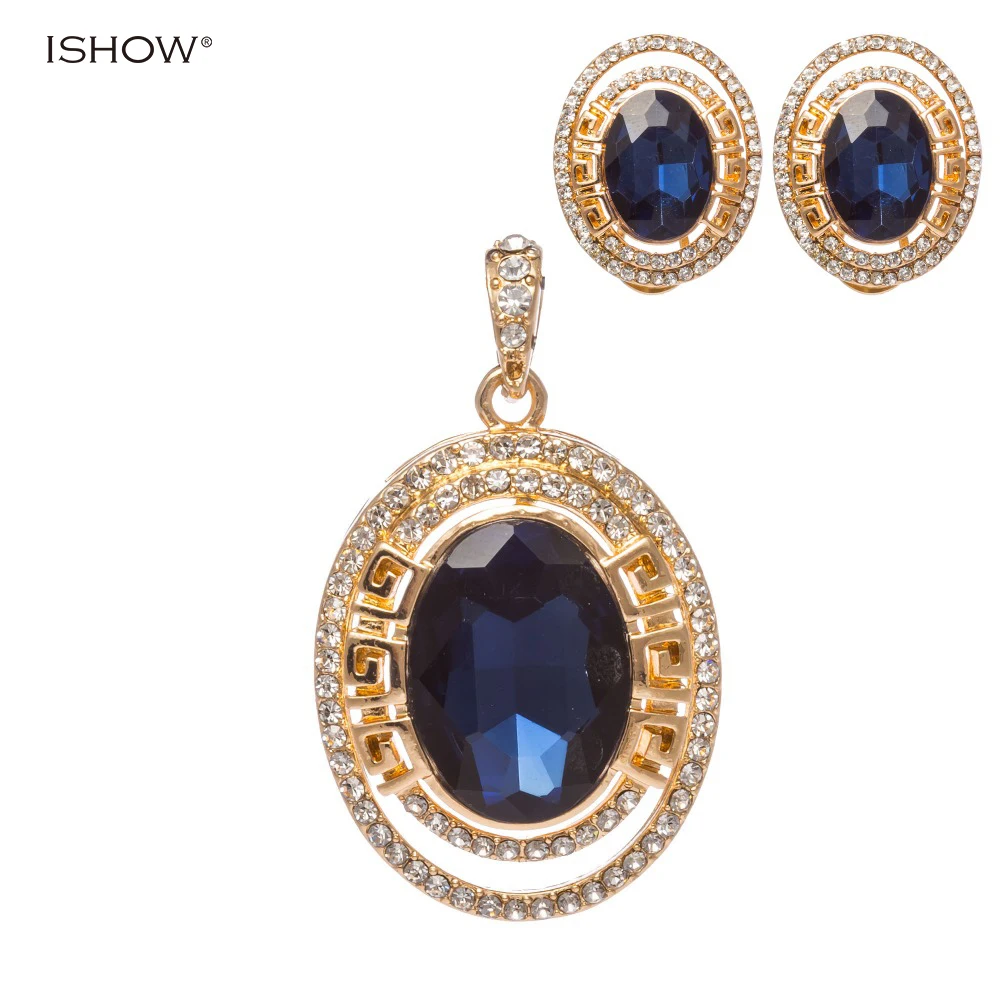 Fashion Bridal font b Jewelry b font Sets Blue Austrian font b Crystal b font Gold