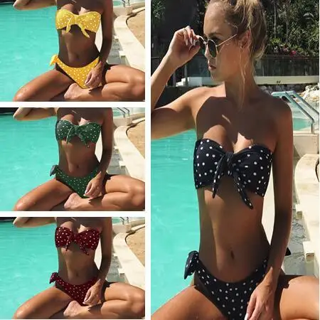 Бикини в горошек 2018 Mujer летние бикини с блестками купальник высокой талией