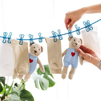 

Creative Plastic Portable Drying Rope Hanger And Multi-Function Home Life Outdoor Travel Clothes Hook 12 Clip Drying Rack