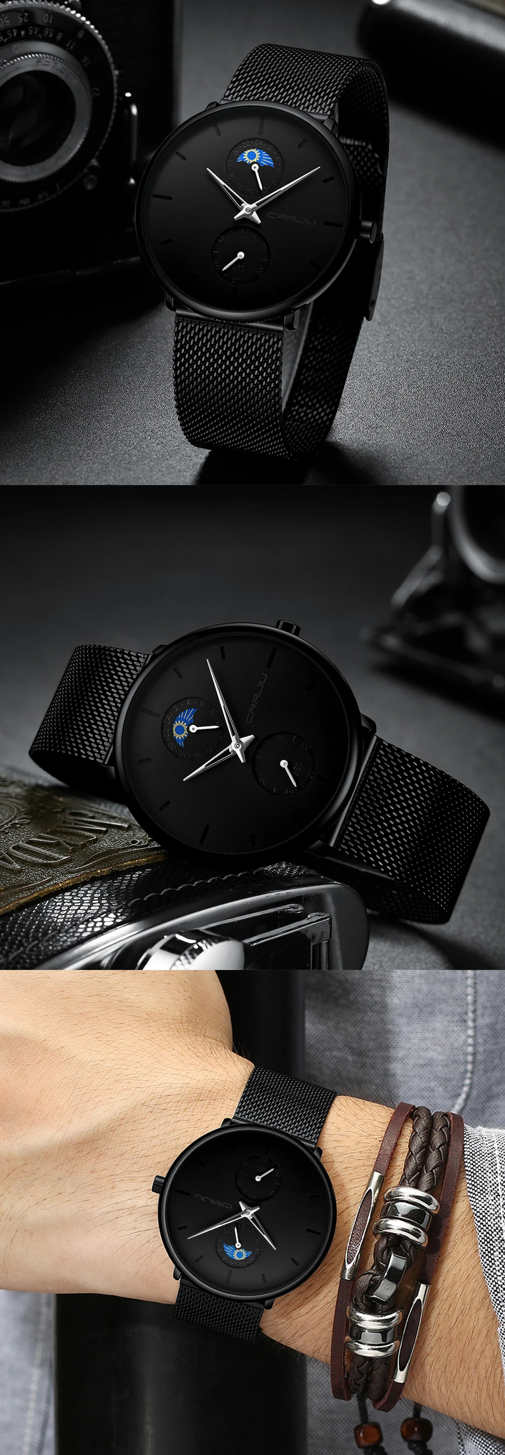 Black Slim  Women Men  Luxury Elegant Dress  es Unisex Ultra Thin Wrist es Para_voghion.com