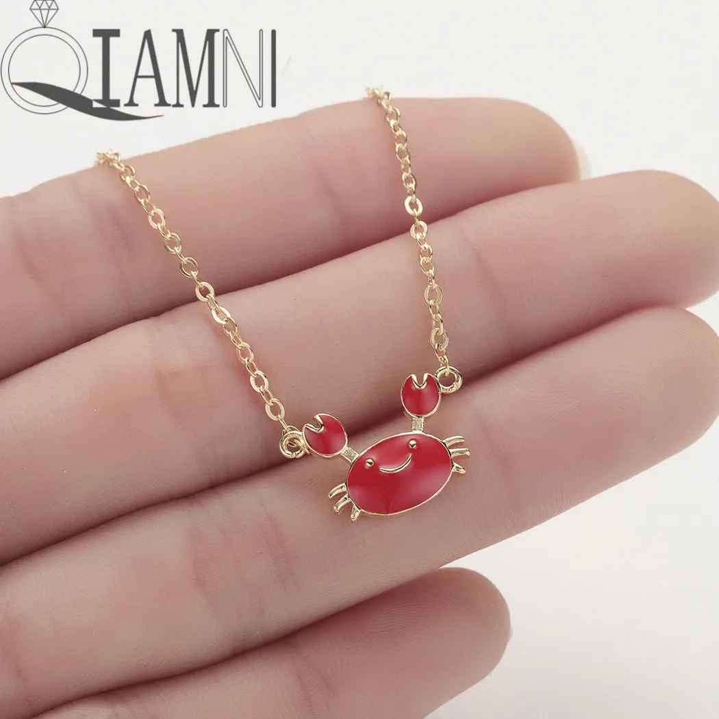 

QIAMNI Cute Sea Animal Smile Red Crab Pendant Necklace Chokers Women Girls Lover Gifts Birthday Jewelry Cancer Zodiac Bijoux
