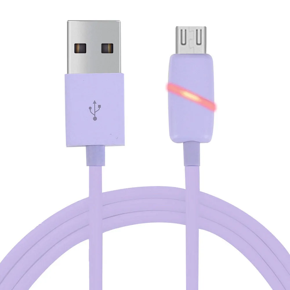 Micro USB кабель дыхание свет кабель для передачи данных прочный спутывания микро Зарядка через usb кабель для Android samsung Xiaomi sony huawei - Цвет: Purple