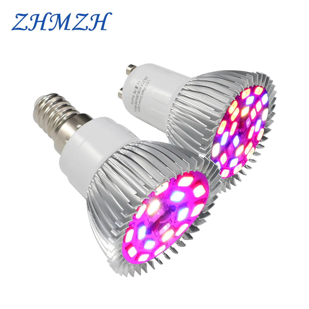 

220V LED Growing Light Bulb Aluminum Shell E27 E14 GU10 Full Spectrum 18LEDs 28LEDs Growing Lamp For Medicinal Plants Growth