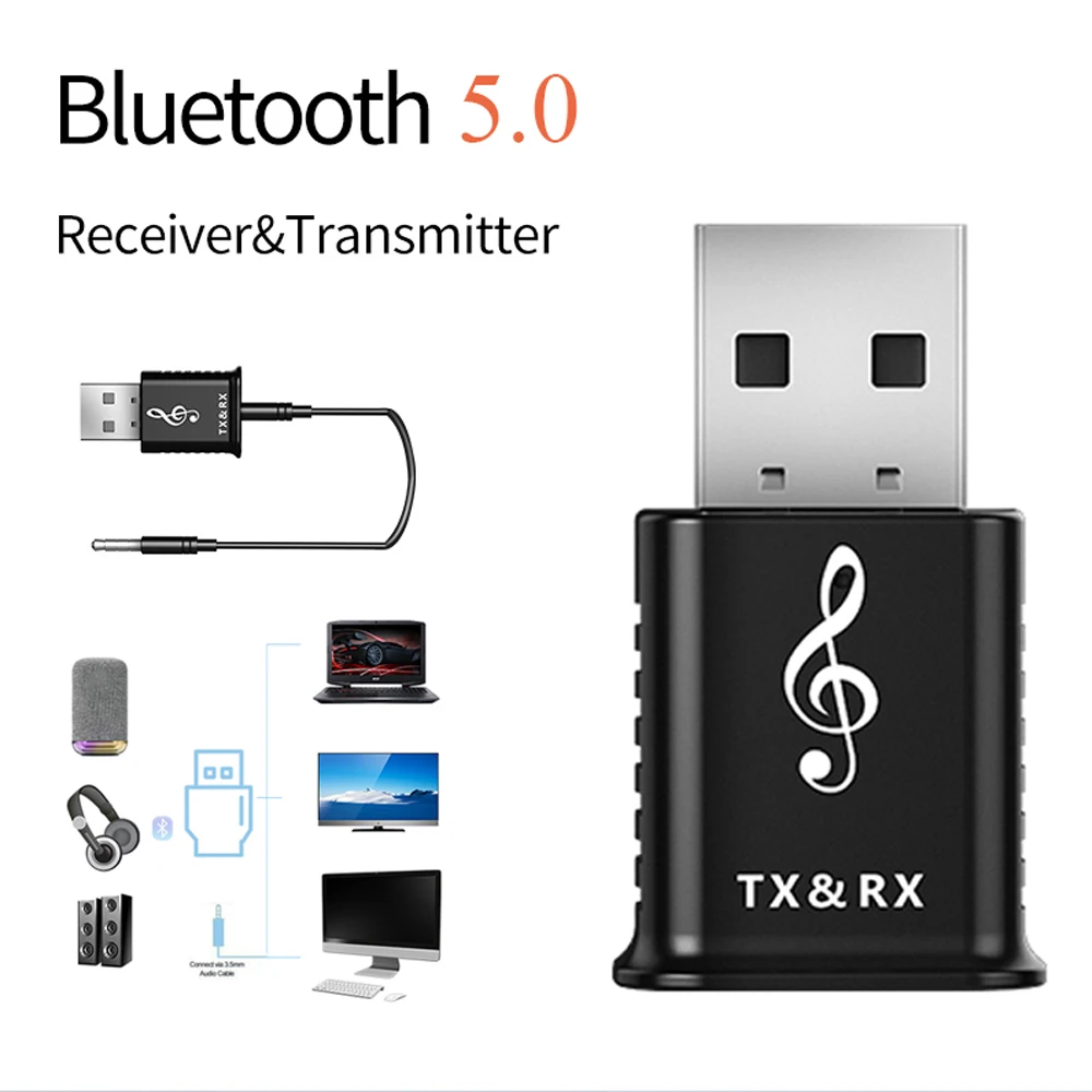 

Transmitter Receiver 2 in 1 Portable Wireless Bluetooth 5.0 Stereo Audio Adapter with 3.5mm Audio Cable Wireless Dongle