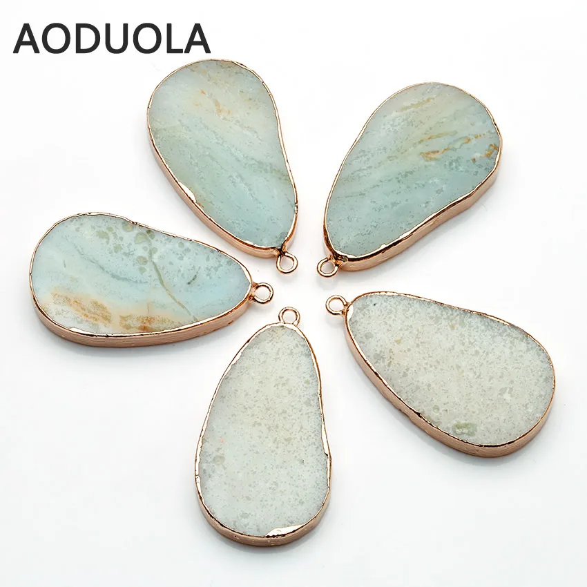 

Natural Amazonite Water Drop Gold color Wrap Pendants DIY Pendant For Woman Necklaces Bracelets Jewelry Making Wholesale Bead