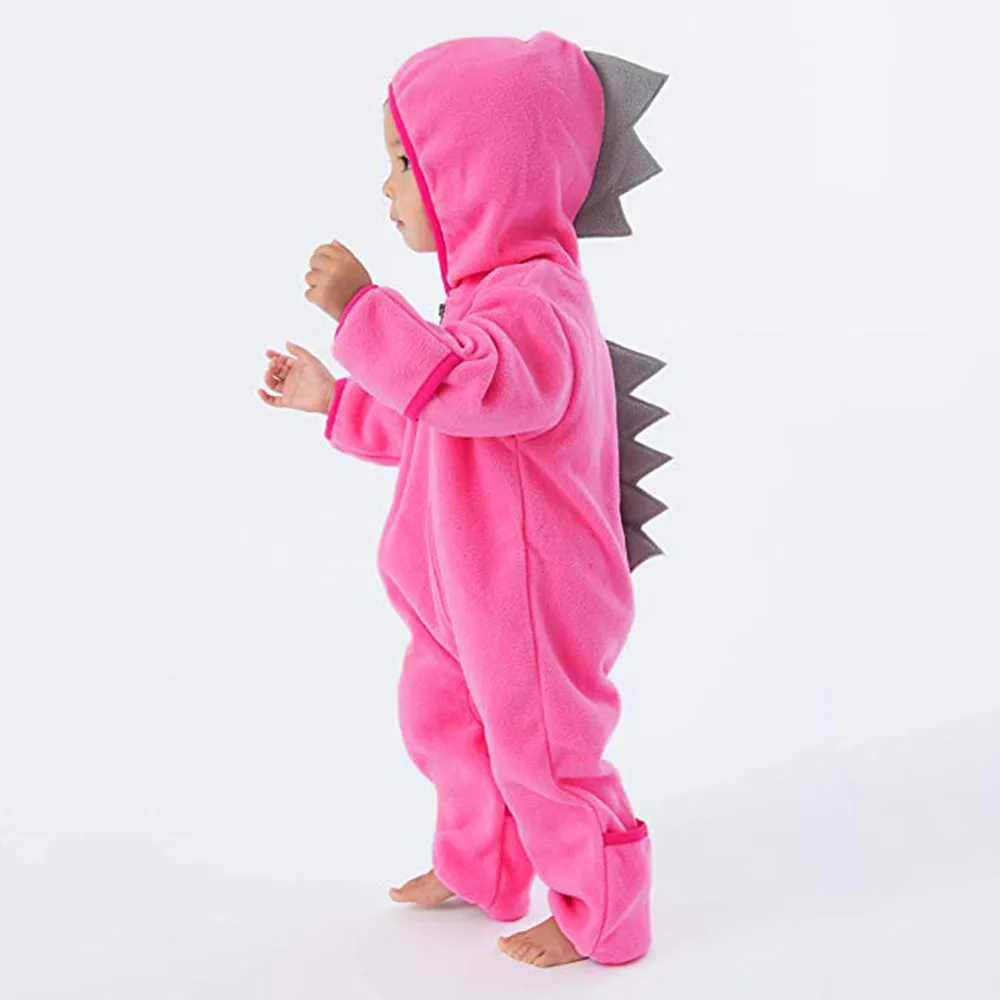 Милый детский комбинезон ребенок девочки мальчики девочки мода нашивки милых динозавров домашний халат одежда с молниями комбинезон disfraz Детский комбинезон - Цвет: Розовый
