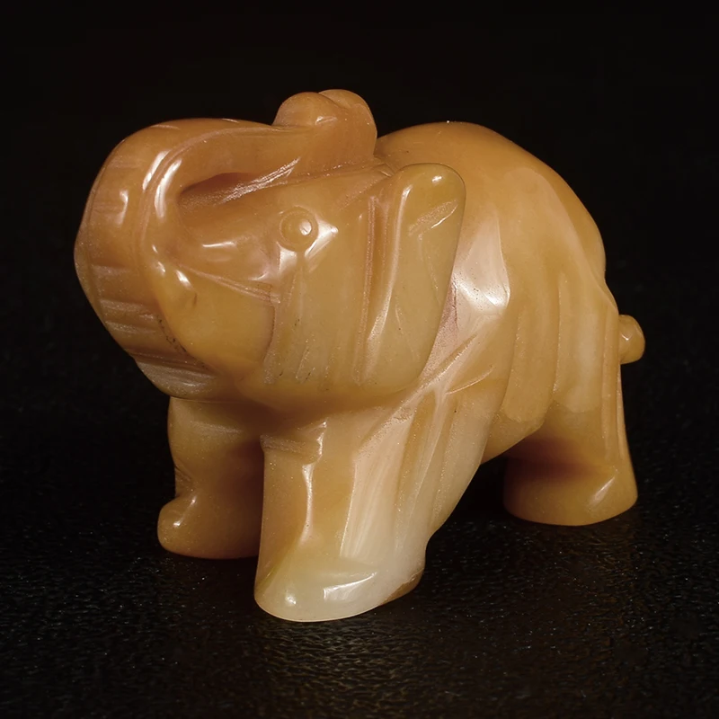 

2 Inch yellow jade hand craft stone Elephant Figurines Carved Mini Animal Statue for Decor Healing crystal quartz feng shui