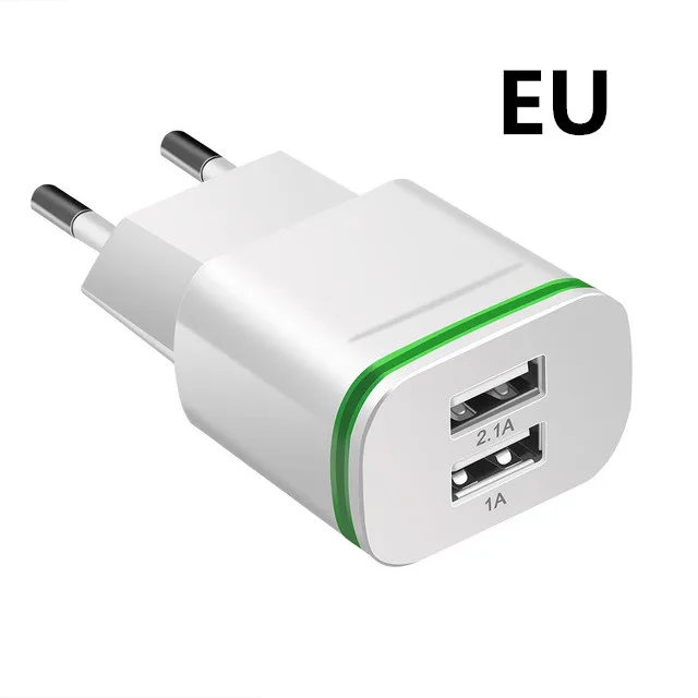 XEDAIN телефон USB быстрое зарядное устройство s EU/Plug 2.1A настенное зарядное устройство с двумя портами 2 usb порта светодиодный светильник Micro USB кабель для зарядки адаптер питания - Тип штекера: White  Not  Cable