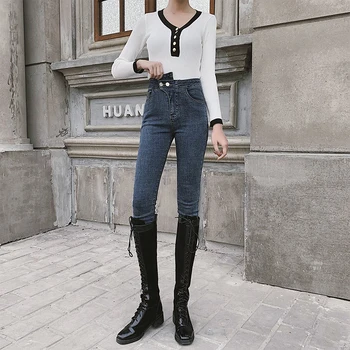 

Women's Slim Jacket Tights High Waist Jeans New2019 Women's Blue Denim Pencil Pants Elastic Waist Women's Jeans Pants XL First s