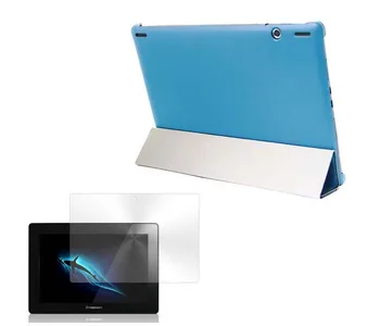

Stand Sleep PU Leather Funda Cover Case + Clear Screen Protector Film For Lenovo Ideatab S6000 S6000H S6000F S6000G 10.1" Tablet