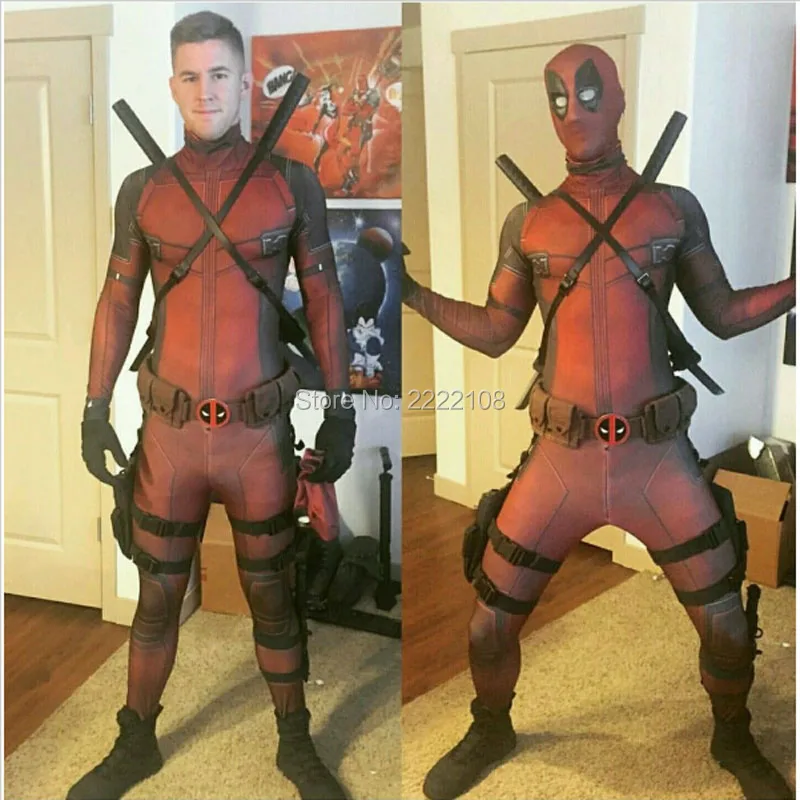 

Deadpool Costume,2018 Newest Marvel Halloween mask cosplay full body Deadpool Costume adult Spandex zentai digital print costume