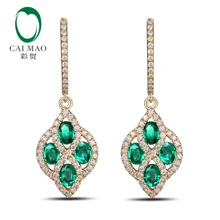 Caimao ювелирные изделия Романтический 14 К желтого золота натуральный изумруд и алмаз юбилей обручение висячие серьги