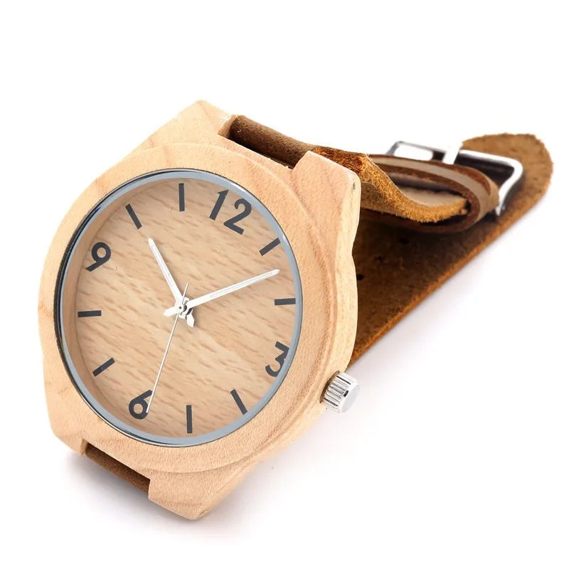 BOBO BIRD Mens 43mm Diameter Maple Wood Wristwatch Japan Movement 2035 Quartz Watch for Men with Leather Strap in Gift Box