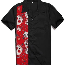 Интернет- мужской моды хлопка Красного черепа Печать Хэллоуин Панель Топы рок-н-ролл Повседневное плюс Размеры Элвис Для мужчин работы рубашки