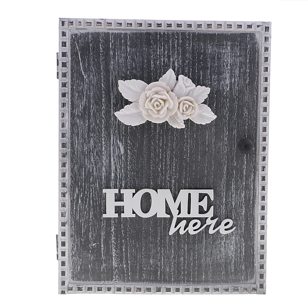 Shabby Chic Style Wooden Key Storage Box Wall Mount Shelf Cabinet Cupboard Rack with 6 Hooks Home Organizer for Letter