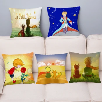 

White Super Soft Short Plush Cushion Cover The Little Prince Print Pillows Covers 45*45cm Car Sofa Home Decor Throw Pillow Case