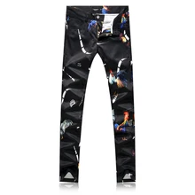 Черные брюки с цветочным принтом мужские модные повседневные брюки с цветочным принтом Мужские Размеры 29-38 брюки мужские осенние мужские брюки