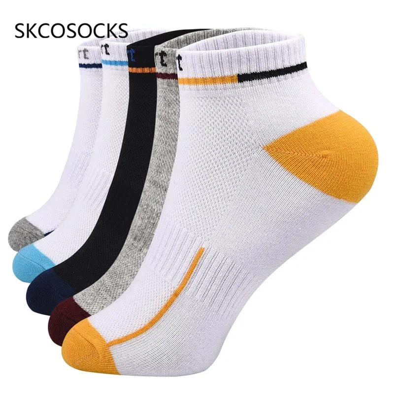 

SKCOSOCKS 5 Pairs/Lot Men's Ankle Socks Stitching Color Cotton Sock Breathable Sweat-absorbent Sporter Meias For Male EU 35-45